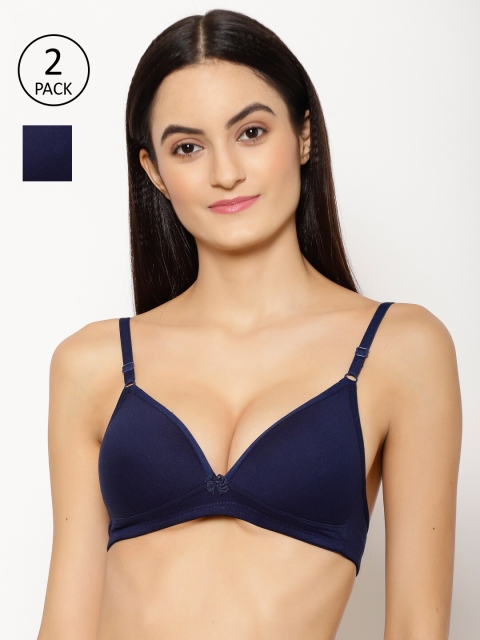 

Floret Navy Blue Pack of 2 Solid Non-Wired Lightly Padded Plunge Bra