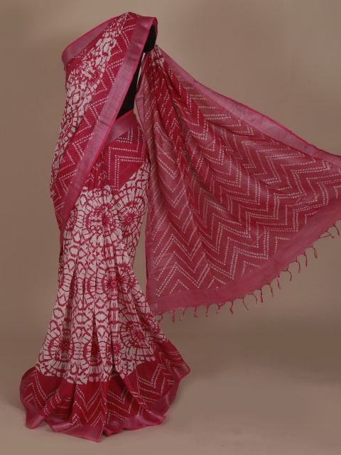 

Pothys Pink & White Linen Blend Printed Saree