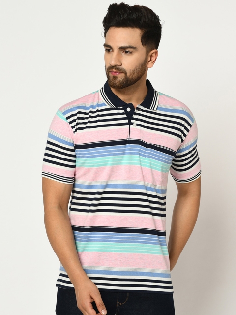 

Duke Men Blue Striped Polo Collar T-shirt