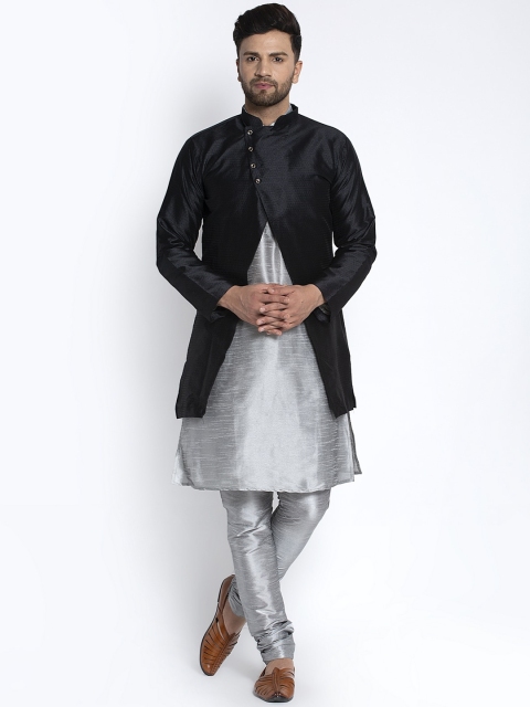 

Benstoke Men Grey Self Design Kurta with Churidar