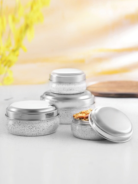 

Jensons Set Of 4 White & Silver-Toned Stainless Steel Progetto Series Marble Finish Storage Box