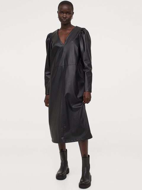

H&M Women Black Solid Imitation Leather Dress
