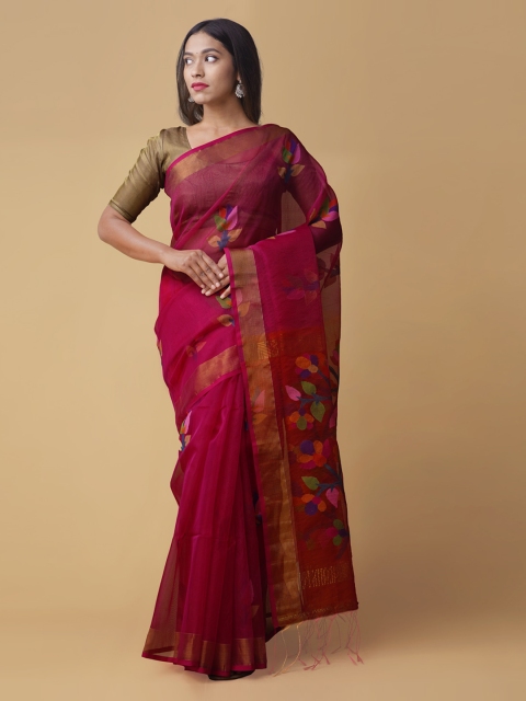 

Unnati Silks Pink Checked Maheshwari Saree