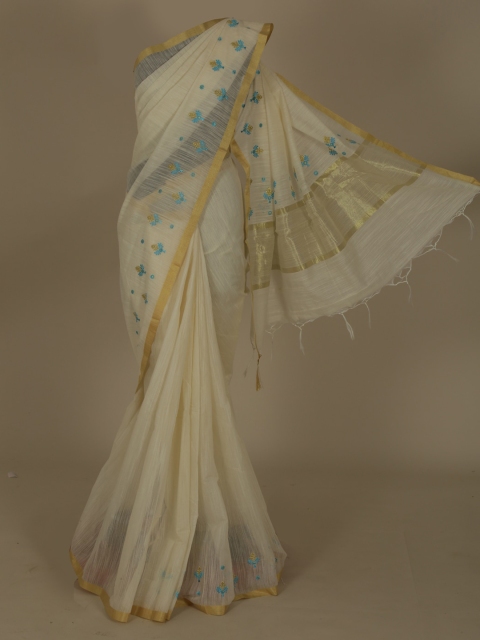 

Pothys White Solid Cotton Blend Saree