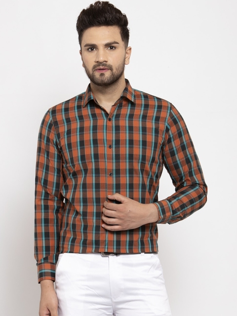 

JAINISH Men Orange Regular Fit Checked Formal Shirt