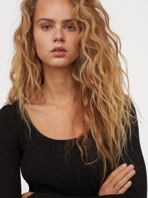 H&M Women Black Rib-Knit Dress