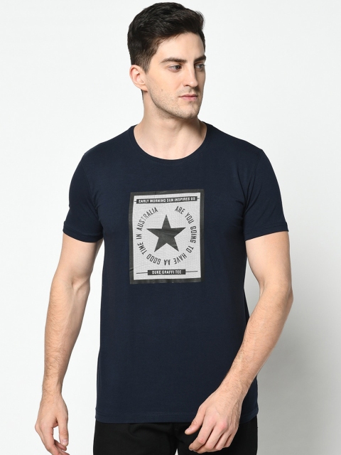 

Duke Men Blue Printed Round Neck T-shirt