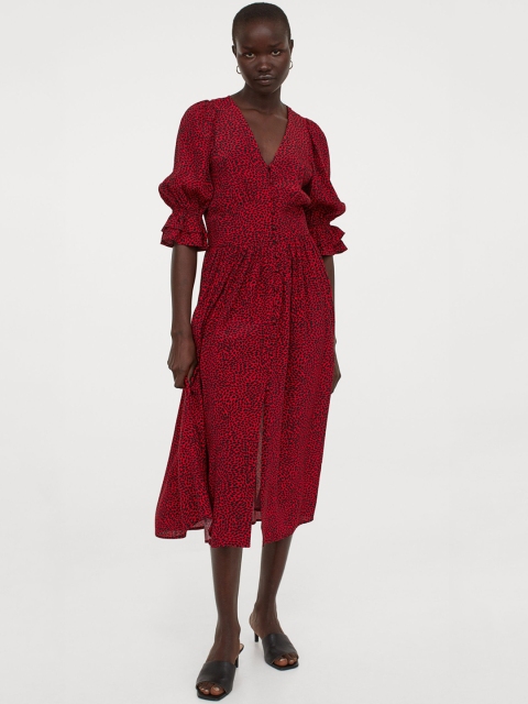 

H&M Women Red & Black Animal Print Solid Puff-Sleeved Dress