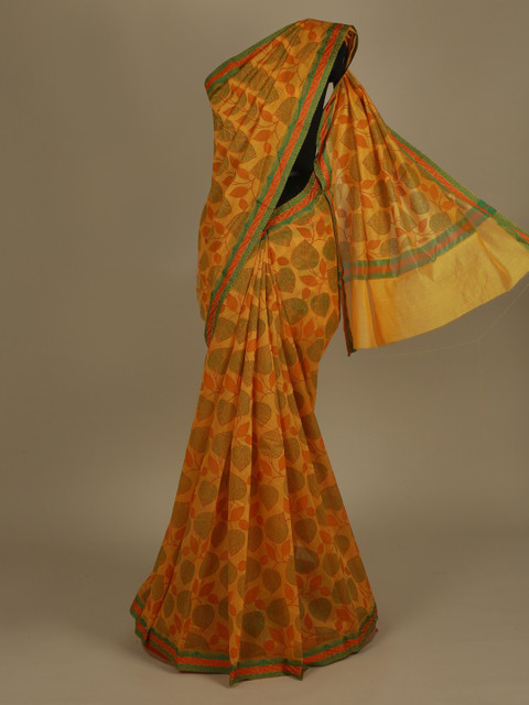 

Pothys Yellow Printed Supernet Saree