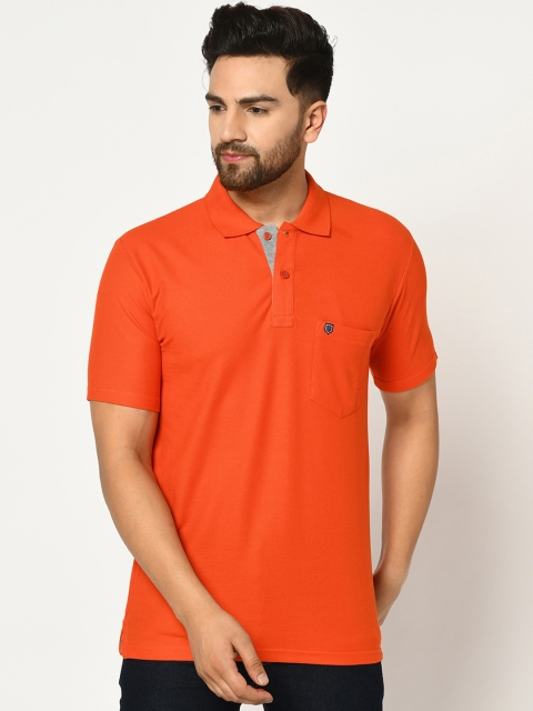 

Duke Men Orange Solid Polo Collar T-shirt