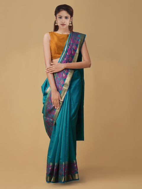 

Unnati Silks Green Solid Banarasi Saree