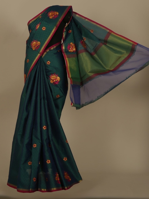 

Pothys Green Embroidered Jute Silk Saree