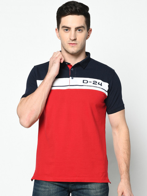 

Duke Men Blue Colourblocked Polo Collar T-shirt
