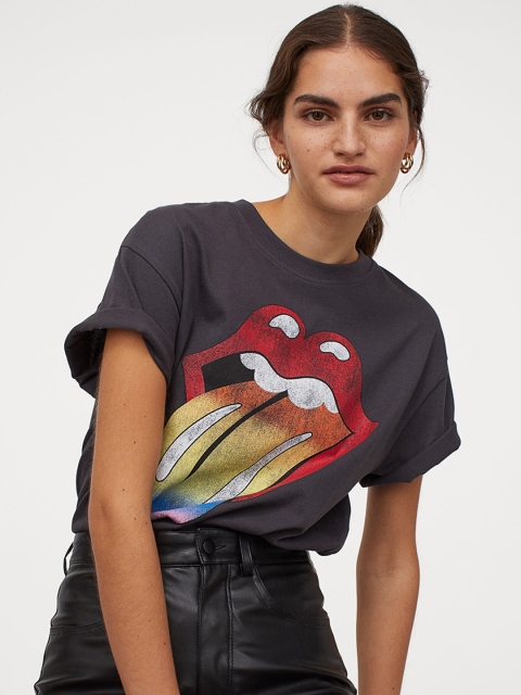 

H&M Women Grey Oversized Printed T-shirt