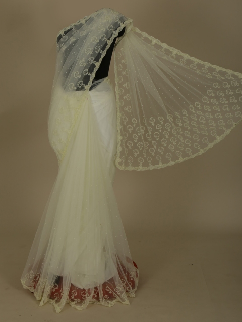 

Pothys Off-White Embroidered Jute Silk Saree
