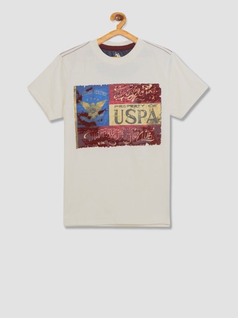

U.S. Polo Assn. Boys White Printed Round Neck T-shirt