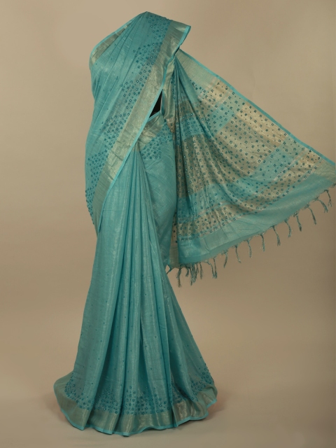 

Pothys Blue Solid Linen Blend Saree