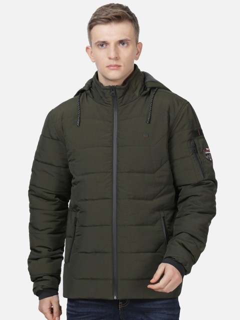 

t-base Men Olive Green Solid Lightweight Padded Jacket