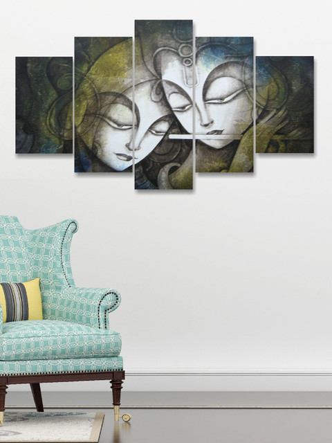 

Go Hooked Set Of 5 Grey & White Digitally printed Wall Art