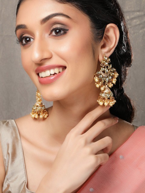 

Rubans Gold-Toned Contemporary Kundan Jhumkas