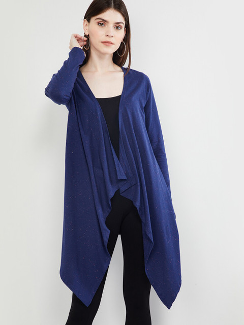 

max Women Blue & Pink Self-Design Open-Front Shrug, Navy blue