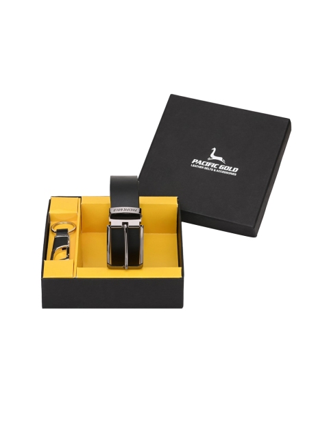 

Pacific Gold Men Black Leather Belt & Key Chain Accessory Gift Set