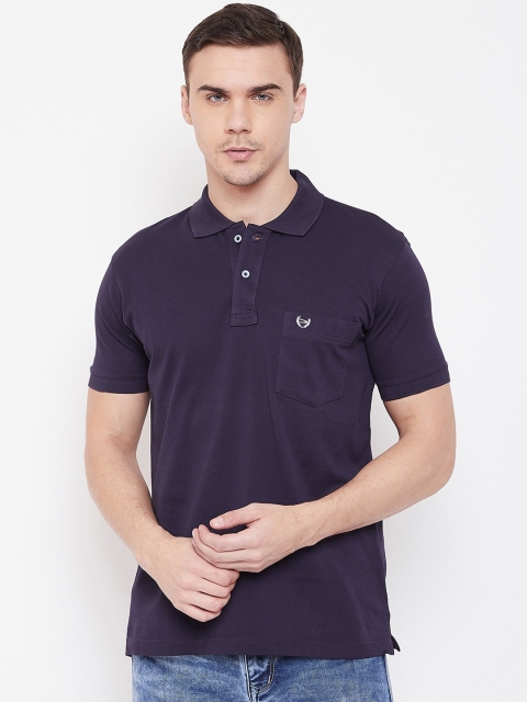 

Duke Men Purple Solid Polo Collar T-shirt
