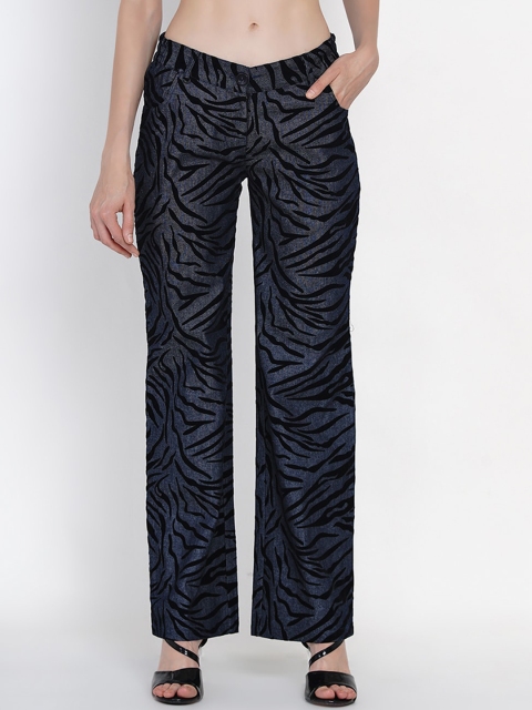 

Texco Women Navy Blue & Black Regular Fit Printed Parallel Trousers