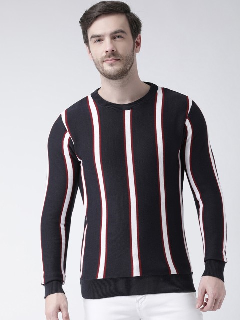 

Club York Men Navy Blue & White Striped Pullover Sweater