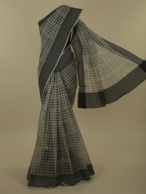 

Pothys Cream-Coloured & Olive Green Supernet Printed Saree