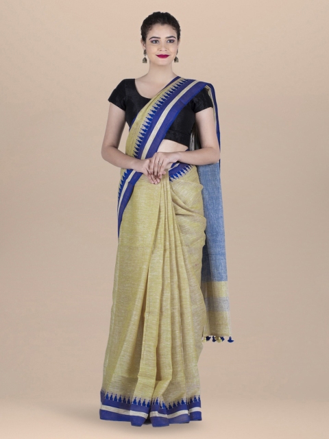 

BharatSthali Beige Solid Pure Linen Bhagalpuri Sustainable Saree