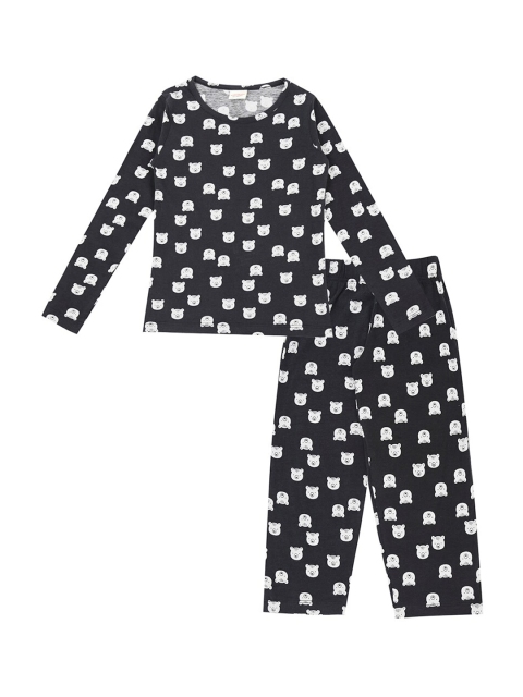 

RAINE AND JAINE Girls Black & White Cartoon Printed Night Suit