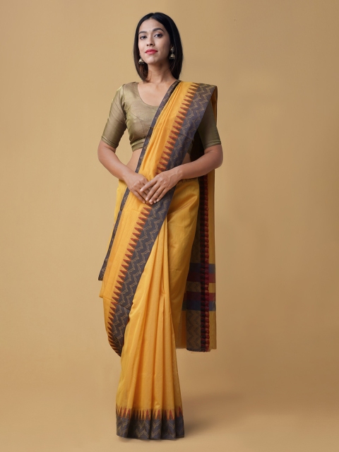 

Unnati Silks Orange Silk Cotton Solid Banarasi Saree