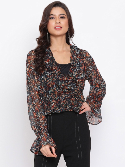 

Oxolloxo Women Multicoloured Printed Peplum Top, Multi