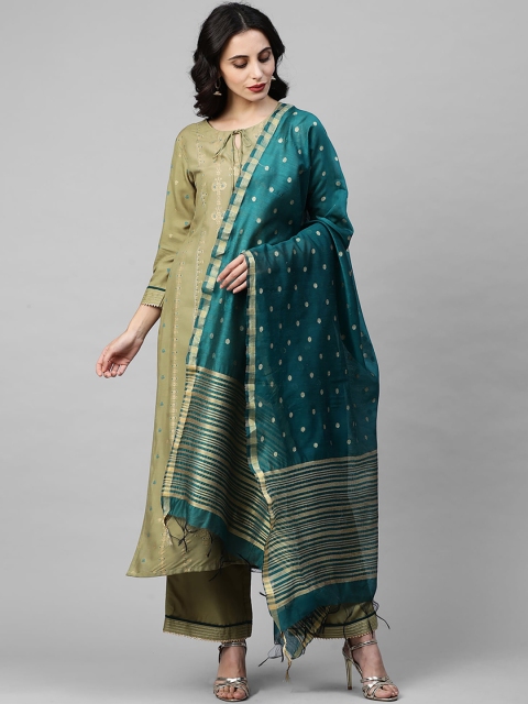 

Indo Era Women Green Self Design Kurta with Palazzos & Dupatta