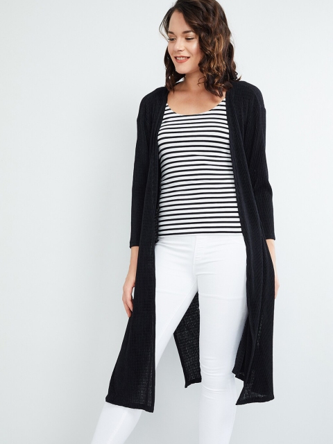 

max Women Black Solid Open-Front Longline Shrug