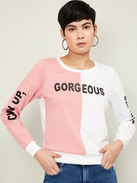

Fame Forever by Lifestyle Women Pink & White Colourblocked Sweatshirt