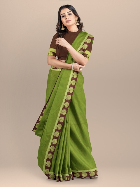 

BharatSthali Green Solid Silk Blend Banarasi Sustainable Saree