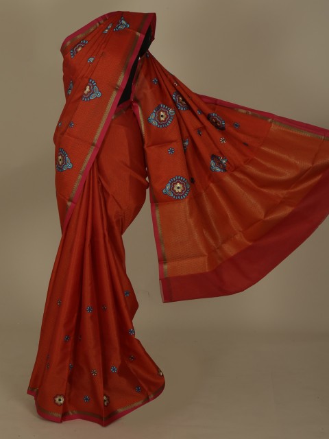 

Pothys Orange Woven Design Jute Silk Saree
