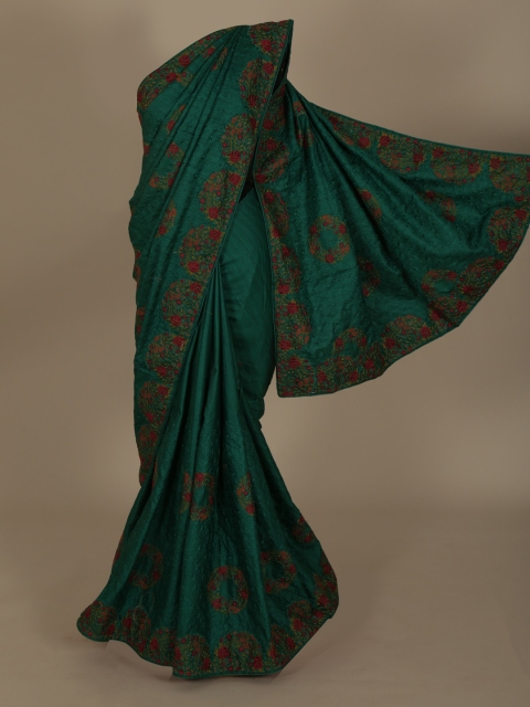 

Pothys Green & Orange Jute Silk Embroidered Saree