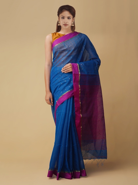 

Unnati Silks Navy Blue & Pink Silk Cotton Woven Design Maheshwari Handloom Saree