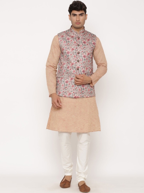 

Tistabene Men Beige & Red Printed Nehru Jacket