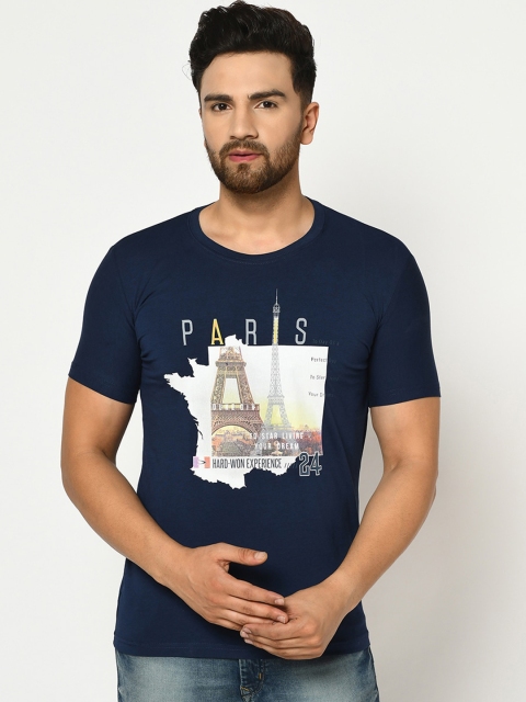 

Duke Men Blue Printed Round Neck T-shirt