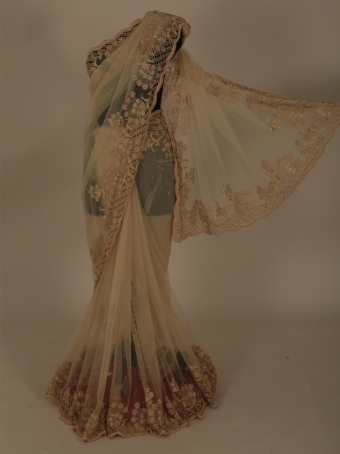

Pothys Beige & Gold-Toned Jute Silk Embroidered Saree
