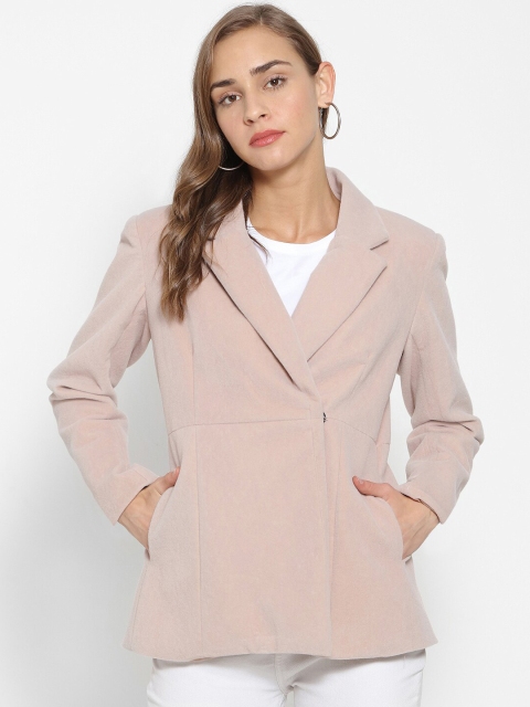 

Campus Sutra Women Peach Coloured Solid Single-Breasted Overlap Blazer