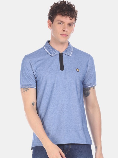 

RUF & TUF Men Blue Solid Polo Collar T-shirt