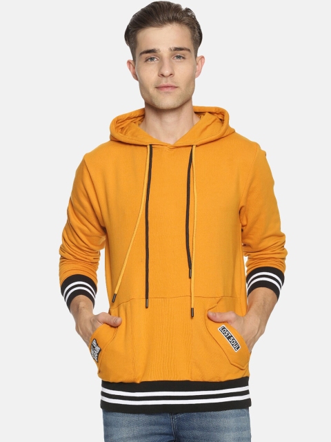 

Campus Sutra Men Mustard yellow Solid Hooded Sweatshirt