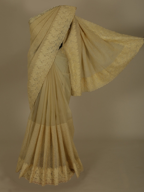 

Pothys Cream-Coloured Embellished Net Saree