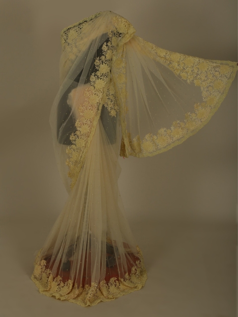 

Pothys Cream-Coloured Embellished Jute Silk Saree