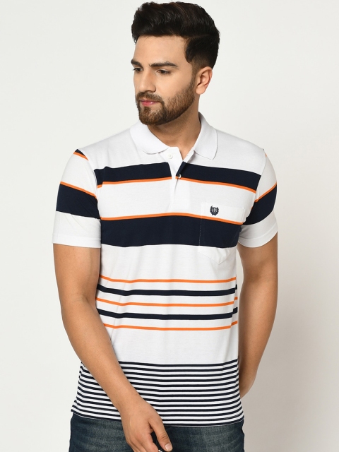 

Duke Men White Striped Polo Collar T-shirt